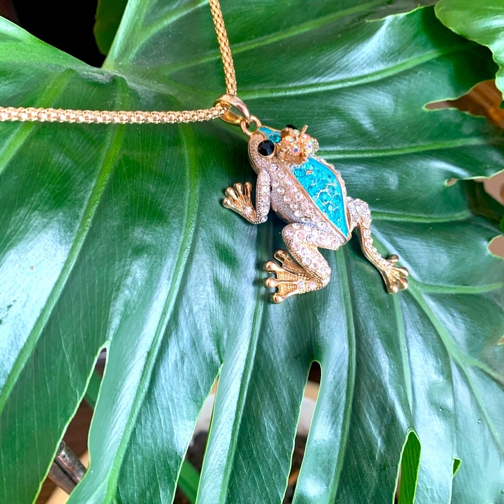 ❗️💲ALE❗️Fabulous articulating rhinestone frog w earrings